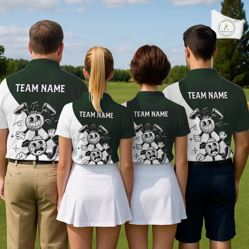 Green White Funny Golf Ball Pattern Womens Golf Polo Shirts Custom Golf Outfits Ladies, Green Golf Tops NHT785
