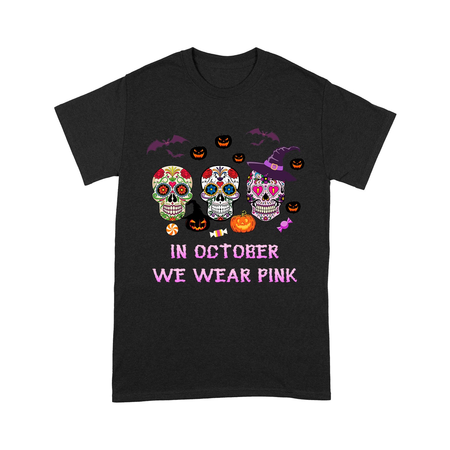 Halloween T-shirt - In October We Wear Pink| Skull Shirt for October Nightmare| NH48
