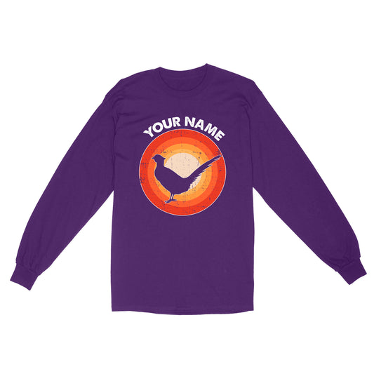 Pheasant Retro Vintage Sunset Custom Name Shirt, Pheasant Hunting Shirt, Gift for Pheasant Lover, Bird Lover Standard Long Sleeve FSD2349D08