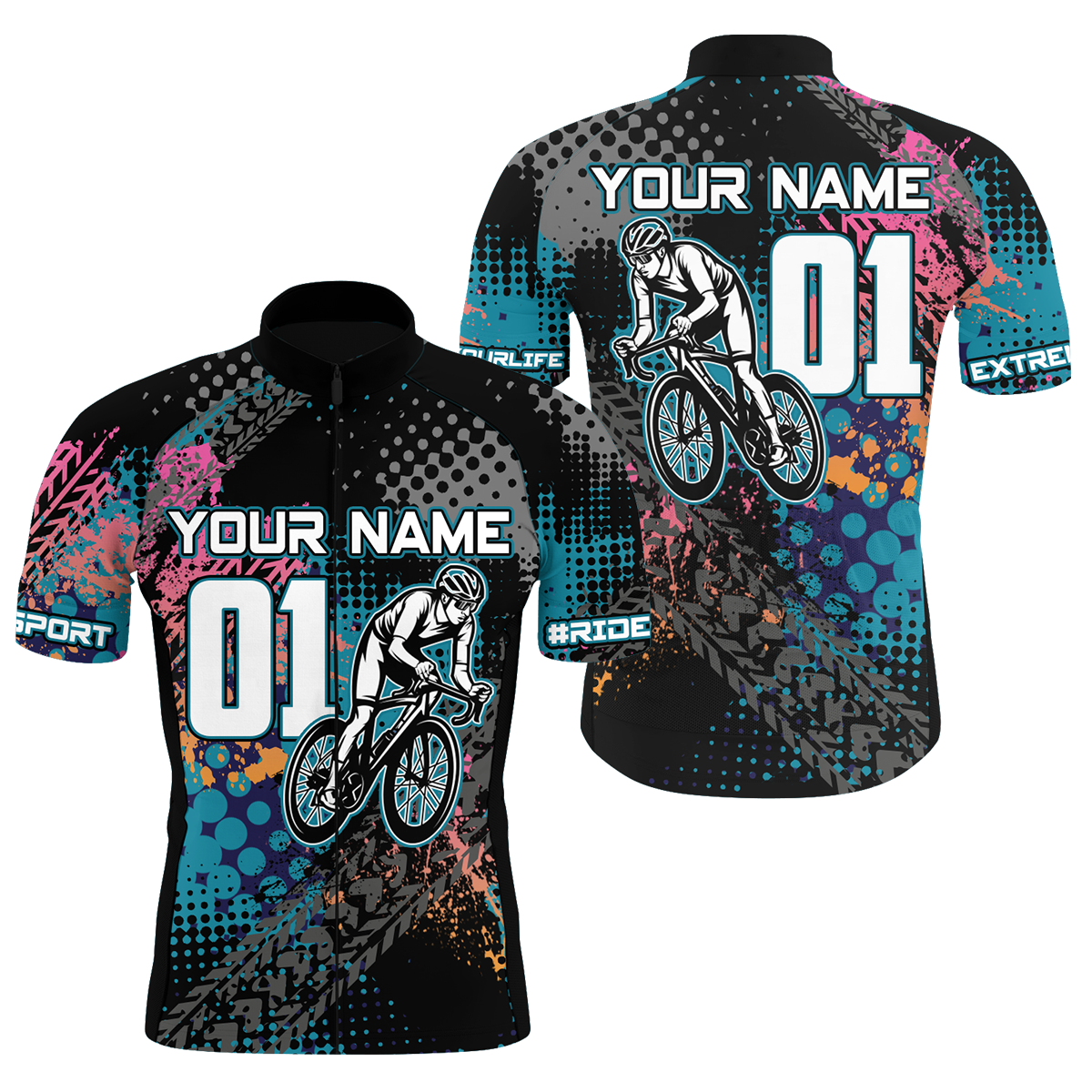 Personalized Mens cycling jersey with 3 pockets & full zip Ride life biking gear Road bike shirt| SLC20