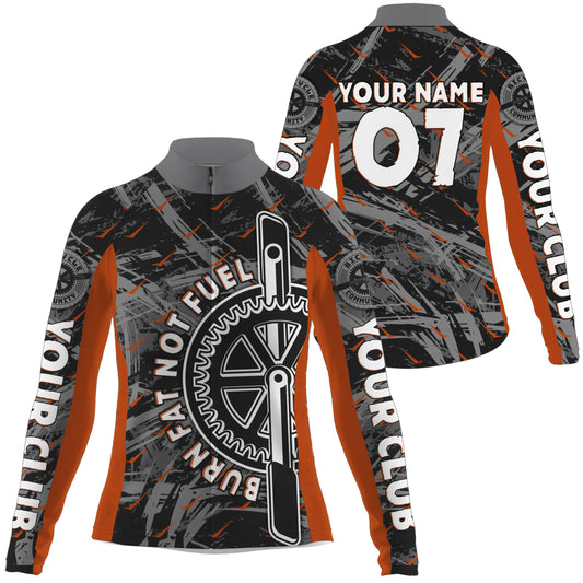 Burn fat not fuel Womens cycling jersey Personalized funny bike shirt road biking tops with pockets| SLC10
