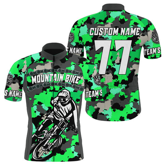 Custom Mens MTB cycling jersey Green camo bike shirt with 3 pockets UPF50+ Mountain biking gear| SLC88