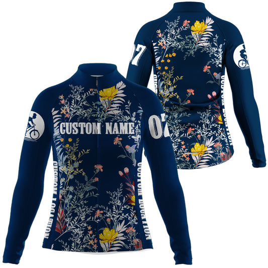 Floral women cycling jersey UPF50+ Biking shirt girls Breathable bike tops with zipper & 3 pockets| SLC128