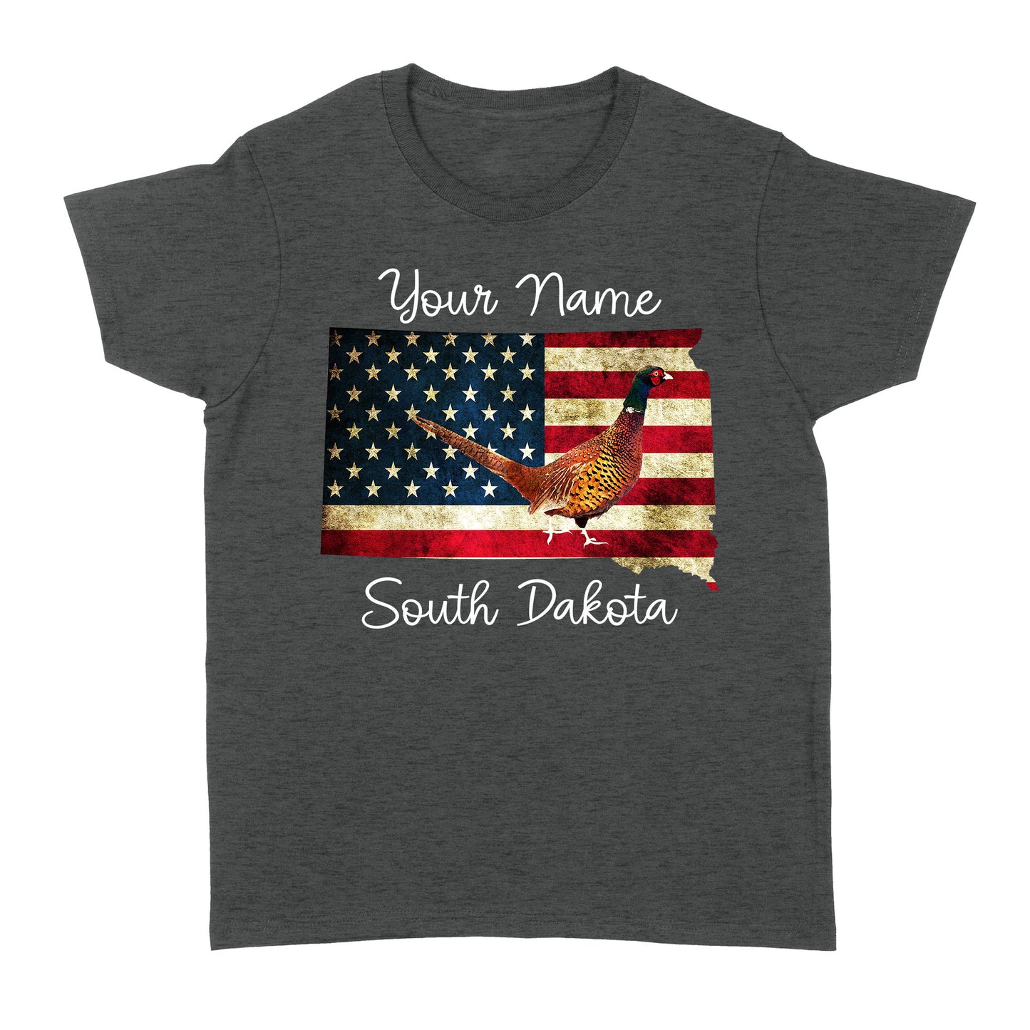 Pheasant hunting shirt South Dakota American Flag bird hunter custom name T-shirt - FSD1162 D06