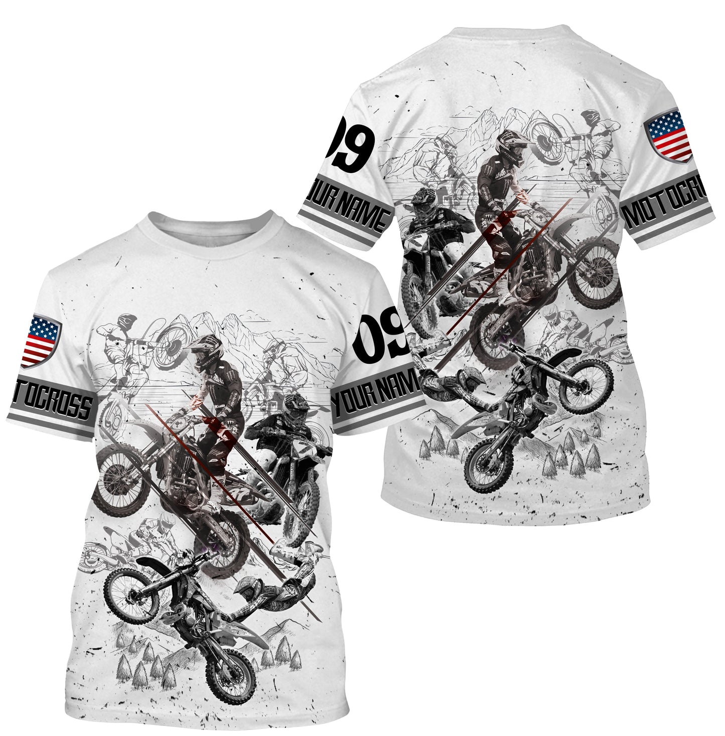 American Motocross Personalized Long Sleeves Hoodie T-shirt, Dirt Bike Motorcycle Shirt Off-road Biker| NMS311