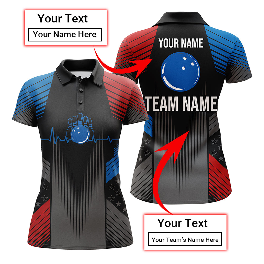 USA Bowling Shirt for Women Bowling Jersey For Team Patriotic Personalized Bowling Polo Shirt BDT24