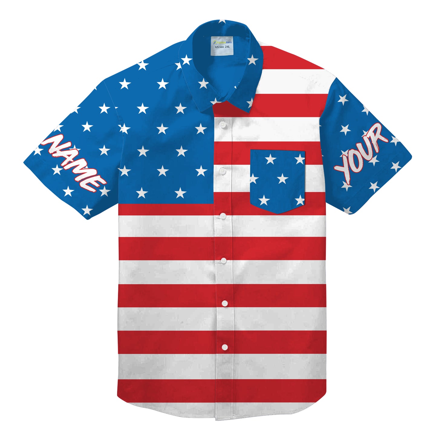 Personalized American Flag Button Down Shirts - Patriotic USA Red White and Blue Hawaiian Shirts - IPHW1213