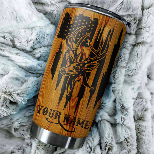 Best Deer Hunting American Flag Custom name 1PC Stainless Steel Tumbler Cup - Personalized gift ideas for Deer Hunters - IPH2430