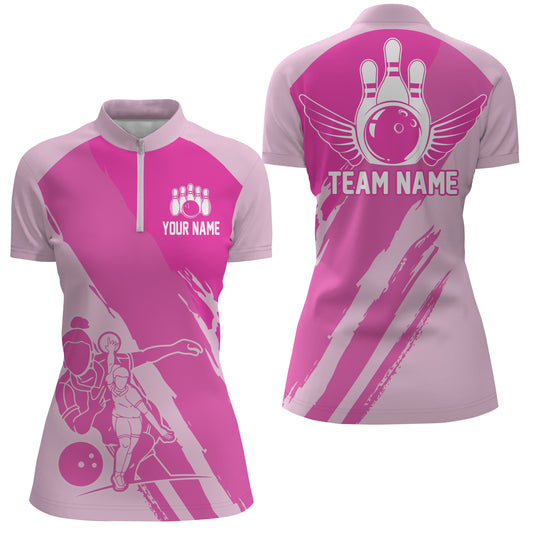 Custom Bowling Shirts For Women, Bowling Queen Team Jerseys, Bowling Girls Shirt | Pink IPHW4514