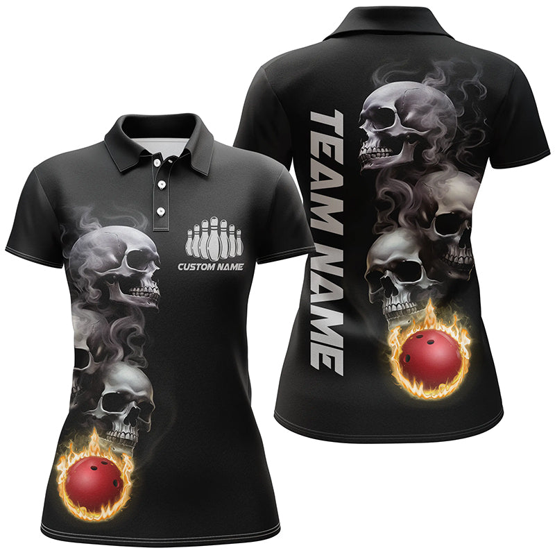Skull Tattoo Flame Bowling Ball Men'S Polo Bowling Shirts, Personalized Bowling Team Outfit IPHW5251