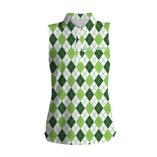 Load image into Gallery viewer, Women sleeveless polo shirt green argyle St Patrick's Day pattern golf shirts custom team golf polo NQS4726