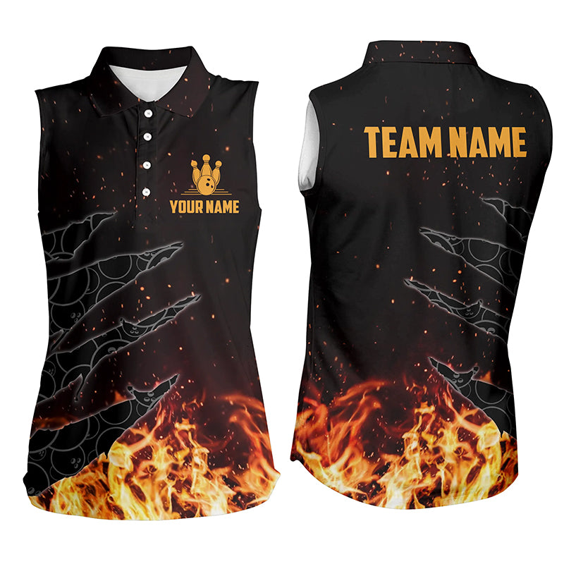 Bowling Sleeveless polo shirts for women custom flame camo bowling team jerseys, gifts for bowlers NQS6954