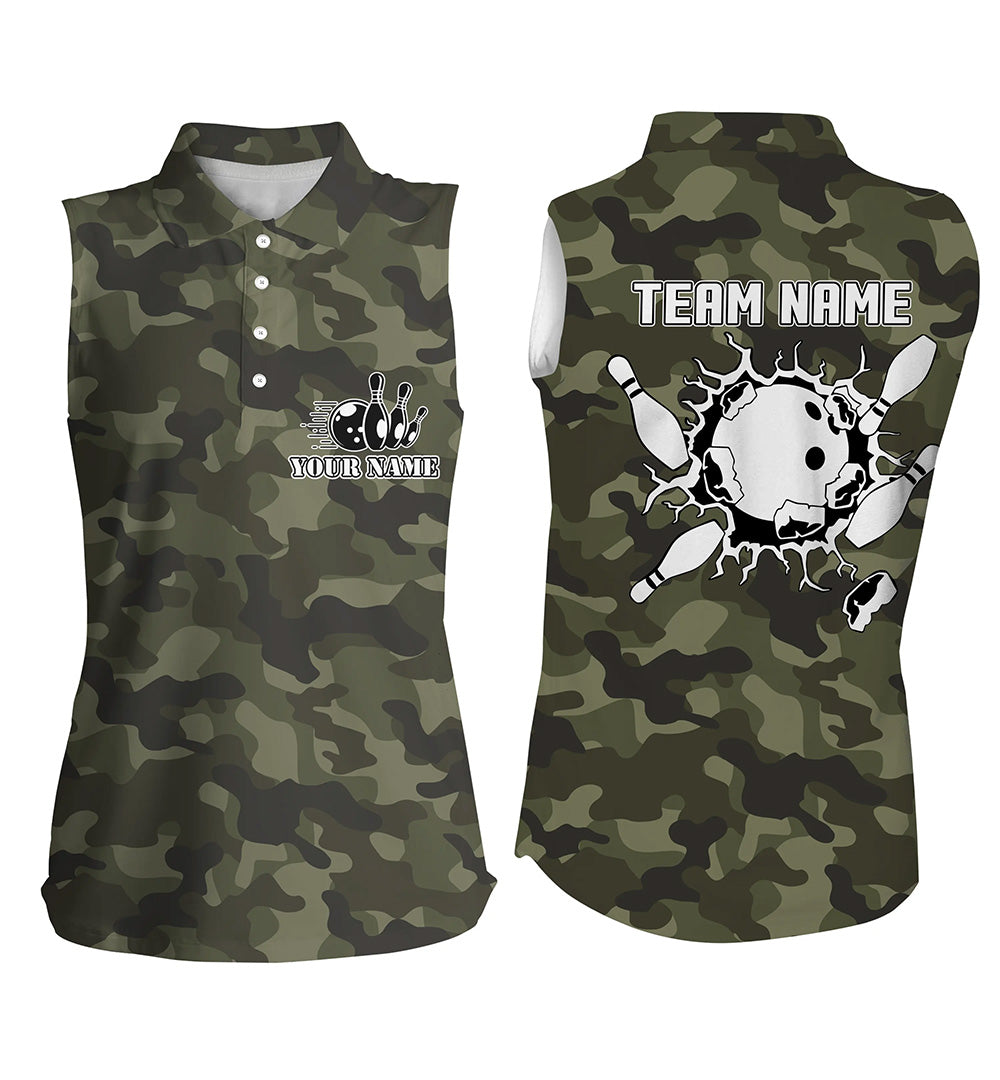 Custom sleeveless bowling shirt for women – personalized team jersey front view