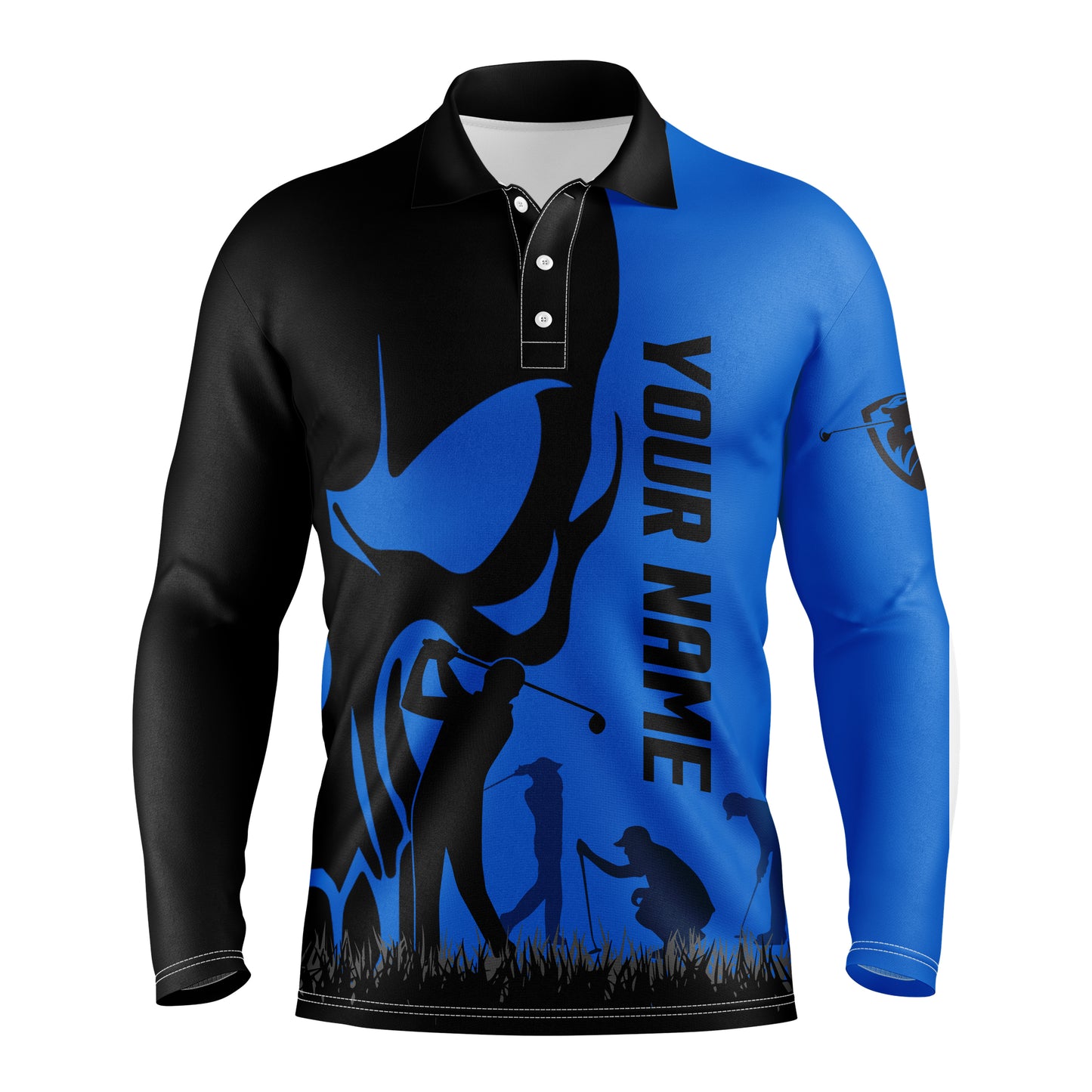 Mens golf polos shirts custom name skull golf black shirt jerseys, golf wear for mens | Blue NQS4571