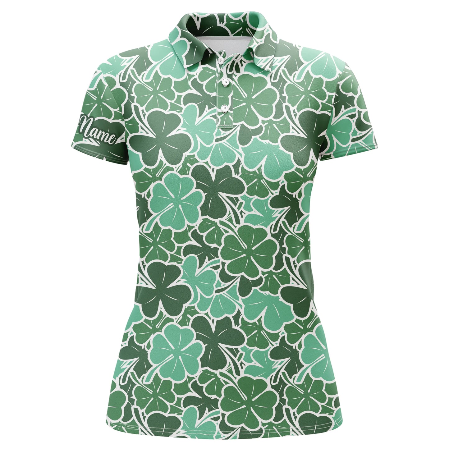 Funny Womens golf polo shirt clover leaf floral custom name St. Patrick's Day pattern golf shirts NQS4748