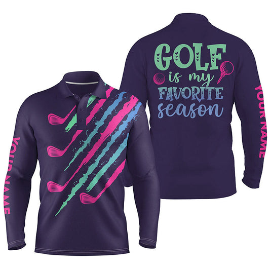 Purple gradient Mens golf polo shirt custom name golf is my favorite season, best golf gifts for men NQS4390