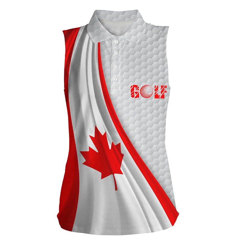 Canadian flag white golf ball skin Womens sleeveless polo shirt patriotic golf tops for women NQS6740