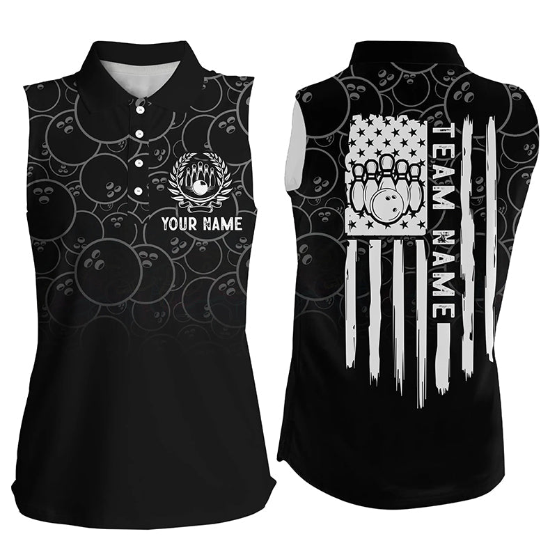 Black bowling camo Women sleeveless polo shirts Custom American flag patriotic bowling team jerseys NQS6760