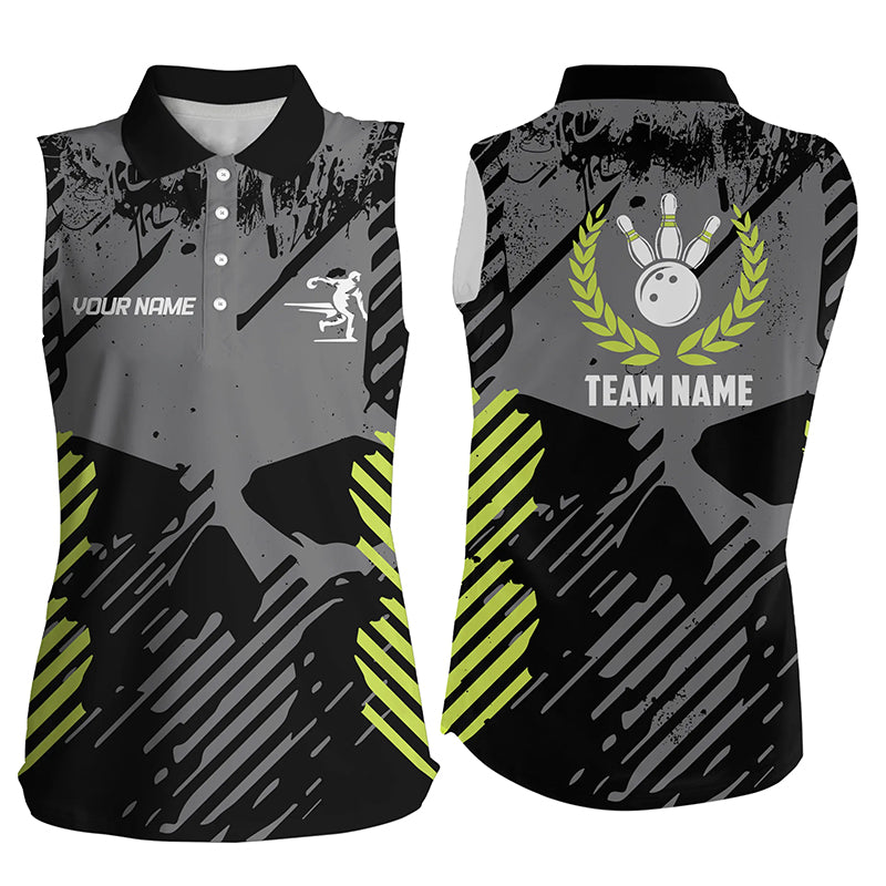 Black Skull bowling shirt for women custom sleeveless polo shirts bowling team skull league jerseys NQS6789