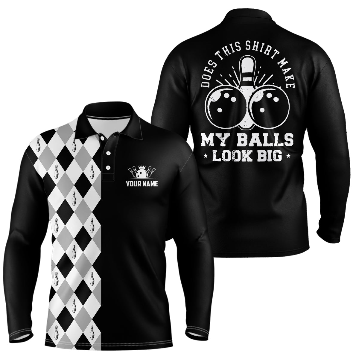 Funny black retro Bowling Polo Shirts for men Custom Does this shirt make my balls look big NQS6692