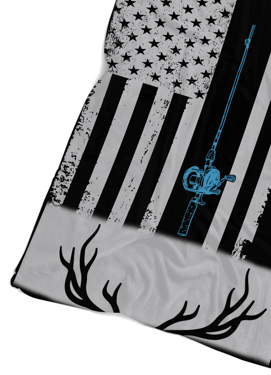 Fishing rod hunting rifle American flag Fleece blanket Hunting Fishing gift ideas - FSD1239