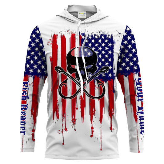 Fishing Hooks Skull Fish Reaper American Flag UV Protection Shirts, Patriotic Fishing Apparel - Personalized Gifts FSD2258