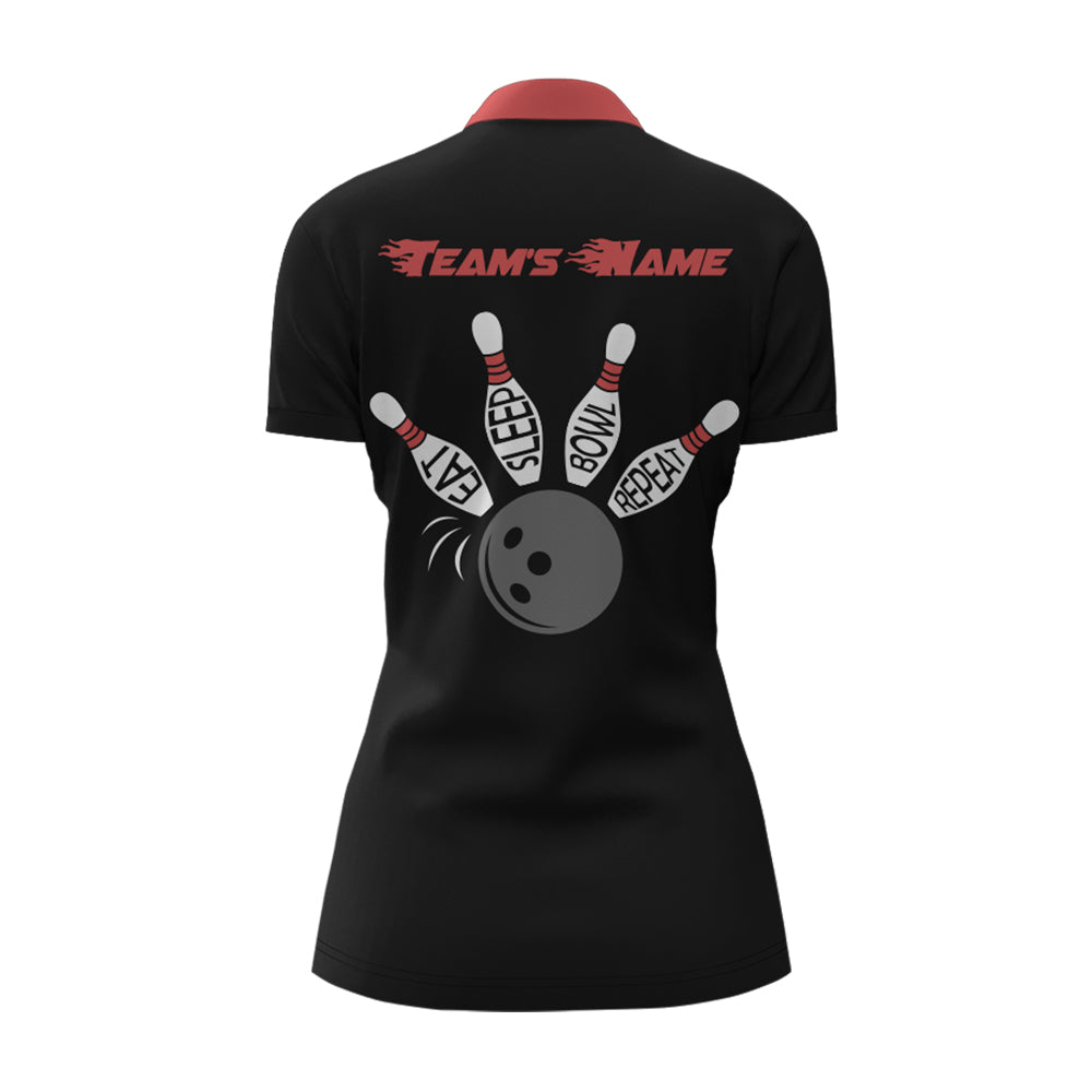 Custom Bowling Shirt for Women, Vintage Ladies Bowling Quarter-Zip Shirt for Team Eat Sleep Bowl NBZ164