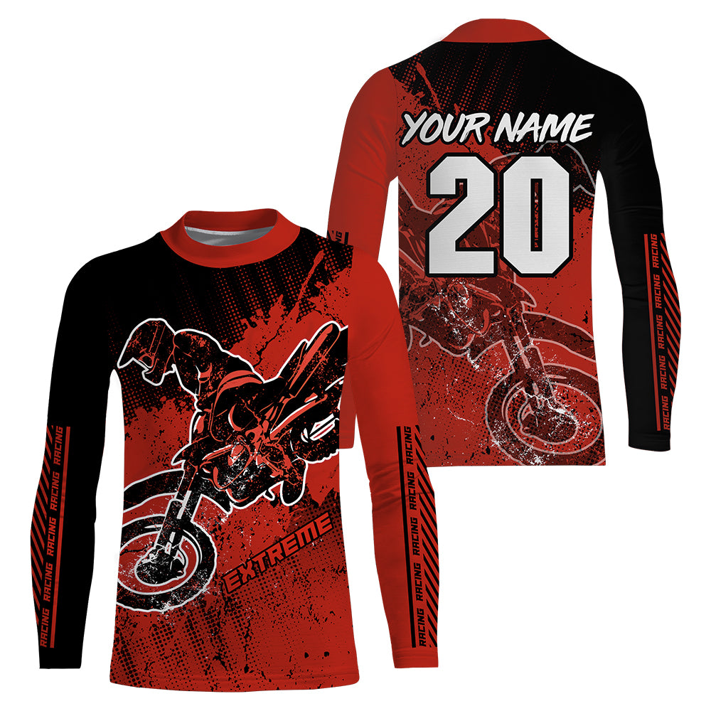 Extreme Motocross Jersey Personalized UPF30+ Red Dirt Bike Shirt Youth Men MX Riding Motorcycle PDT553