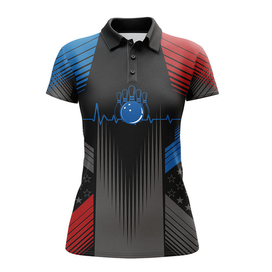 USA Bowling Shirt for Women Bowling Jersey For Team Patriotic Personalized Bowling Polo Shirt BDT24