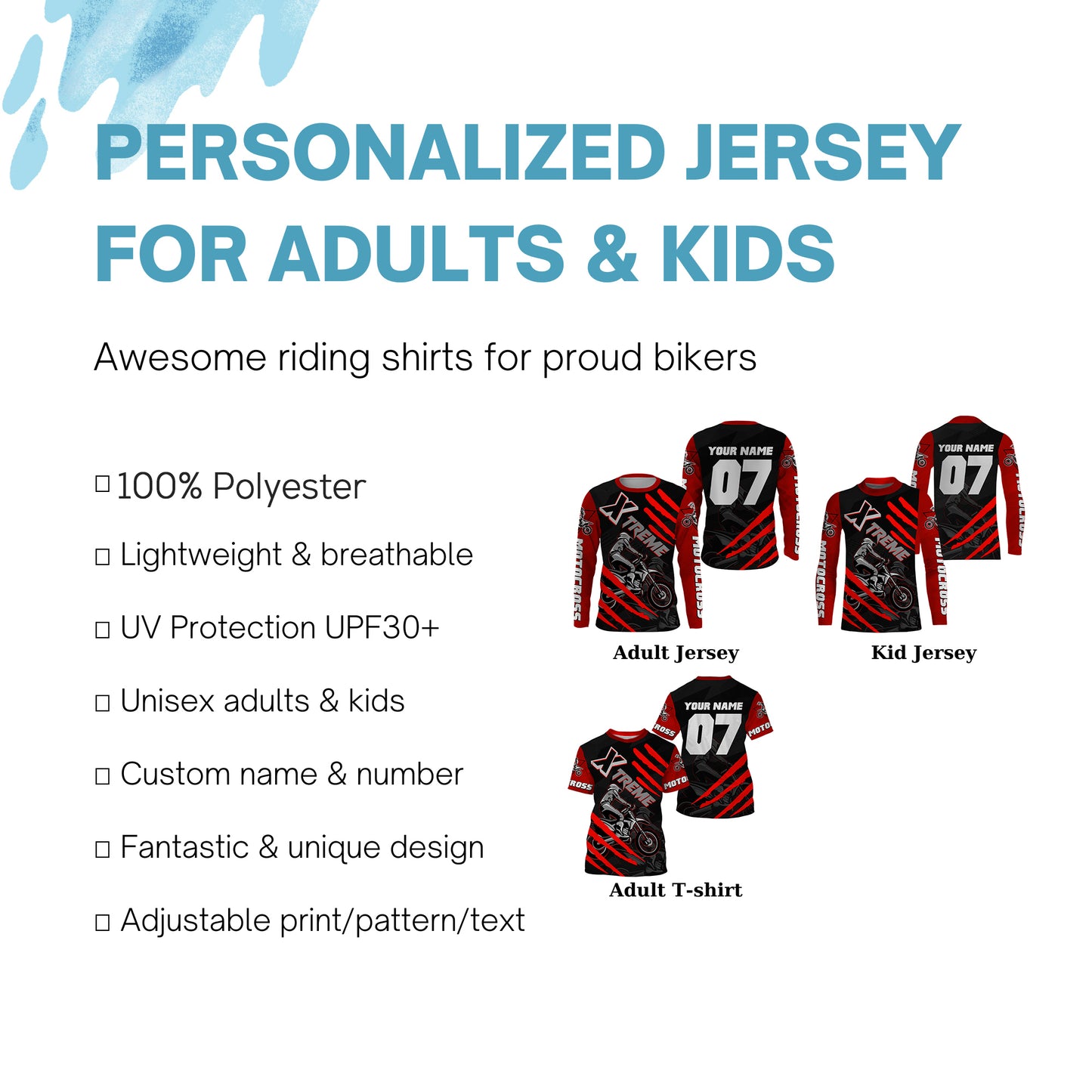 Xtreme Motocross kid&adult custom UV red MX jersey biker racing shirt motorcycle long sleeves PDT225