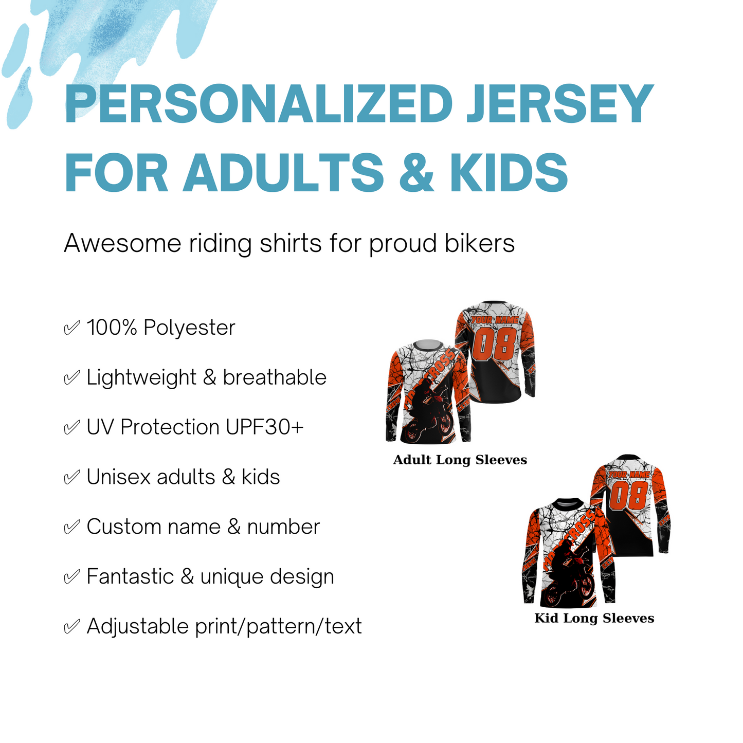 Kid&Adult Motocross jersey personalized UPF30+ dirt bike racing long sleeves cool offroad bikers NMS1093