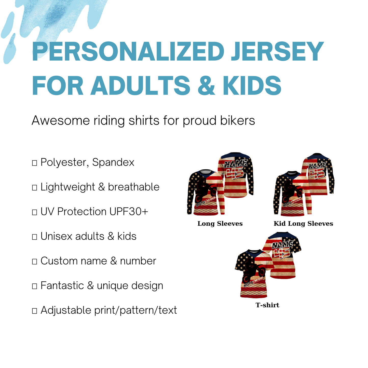 Motocross Jersey UPF30+ Personalized Patriotic MX Riding Shirt American Off-Road Adult&Kid Jersey| NMS730