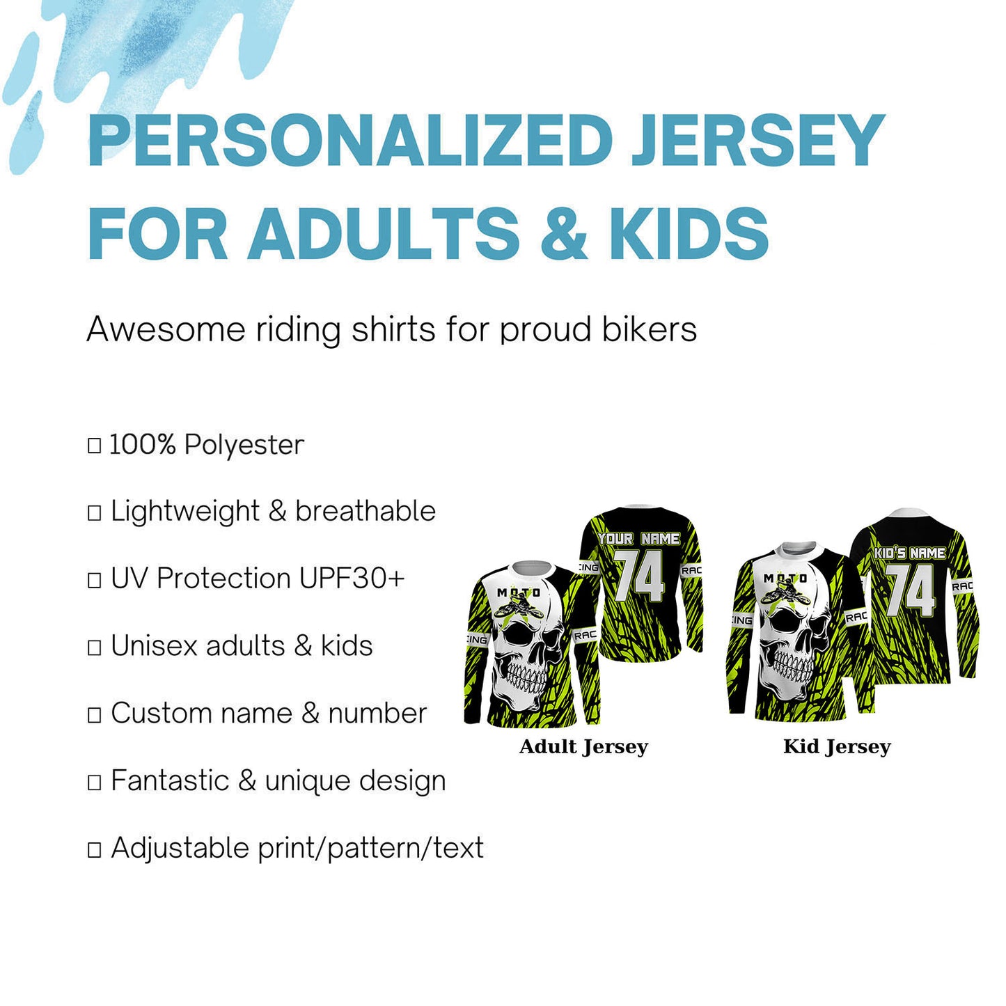 Skull MotoX Jersey Personalized Motocross UV Protective Dirt Bike Racing Motorcycle Racewear NMS1210