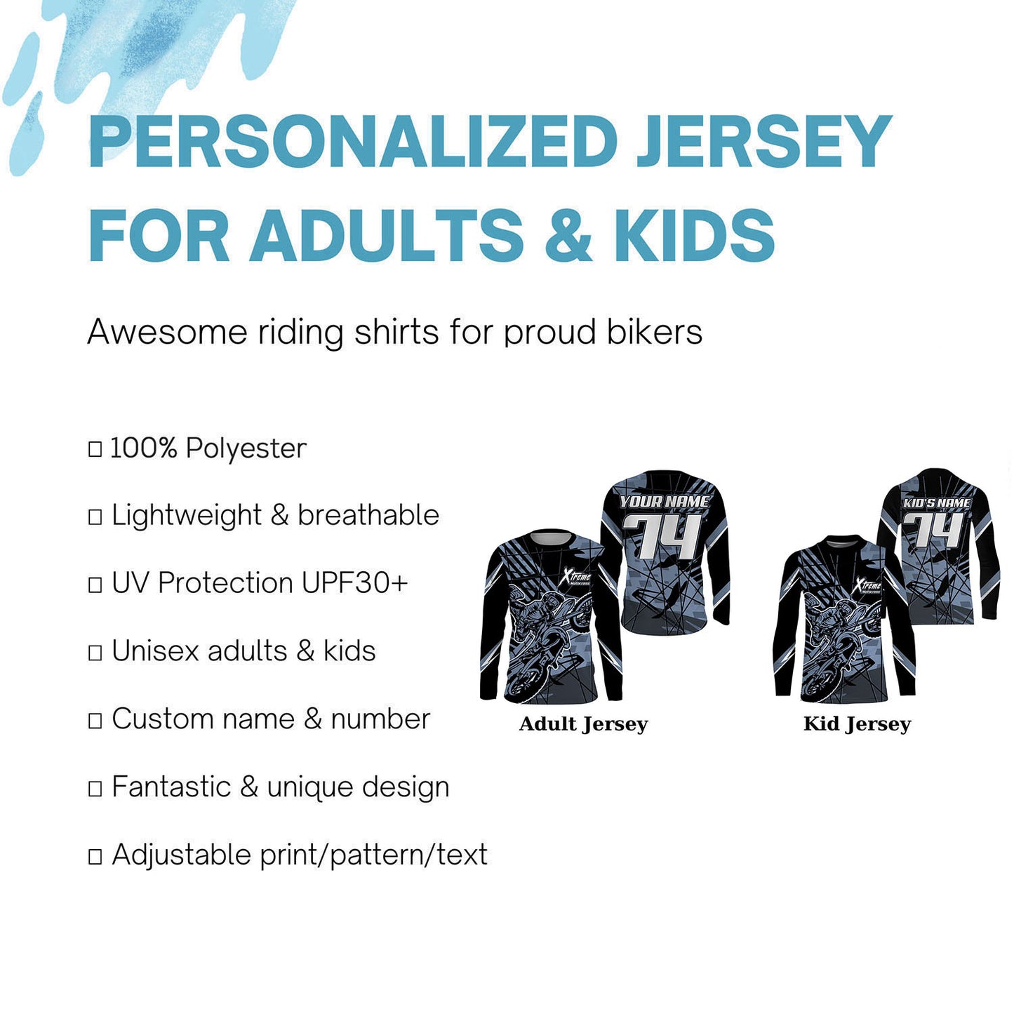 Extreme Motocross racing jersey UPF30+ personalized adult&kid birt bike long sleeves cool bikers NMS1078