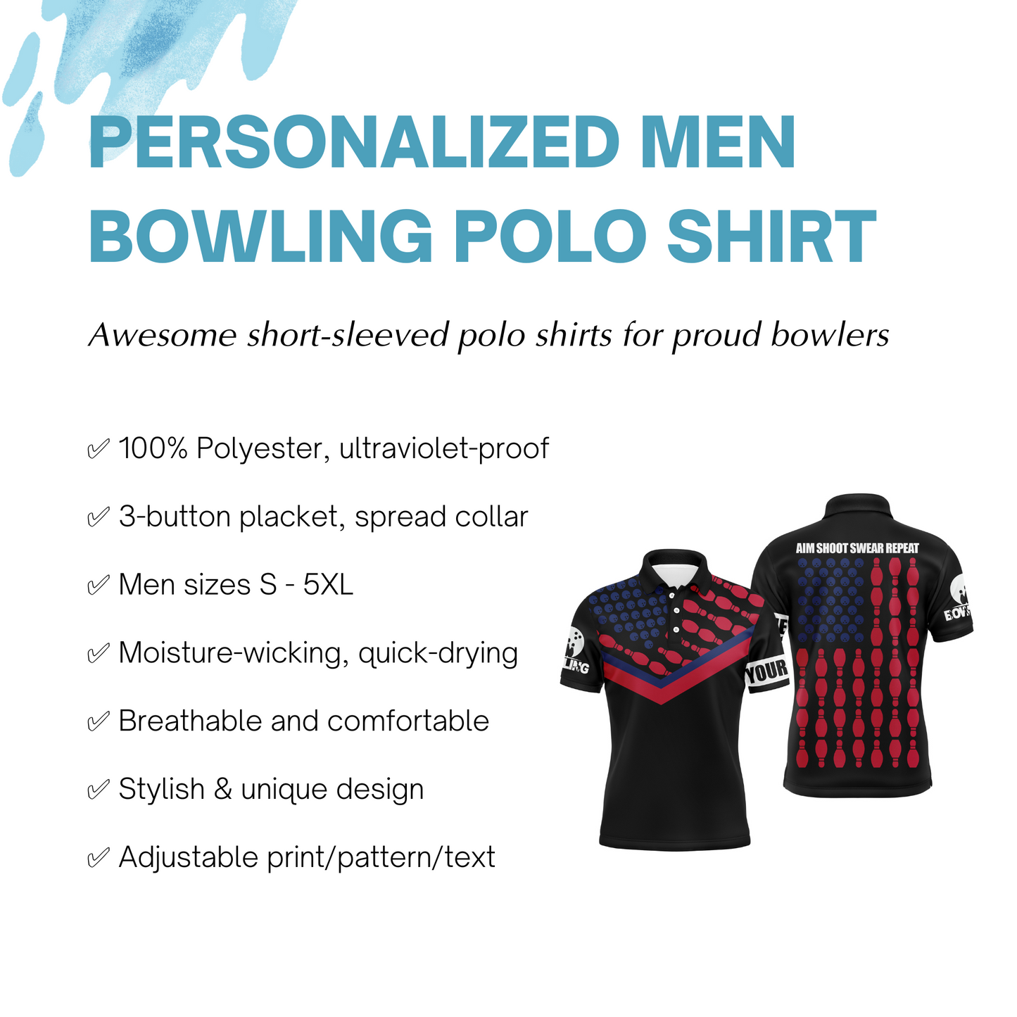 Patriotic Polo Bowling Shirt for Men Bowlers, Personalized American Flag Cool Bowling Jersey NBP32
