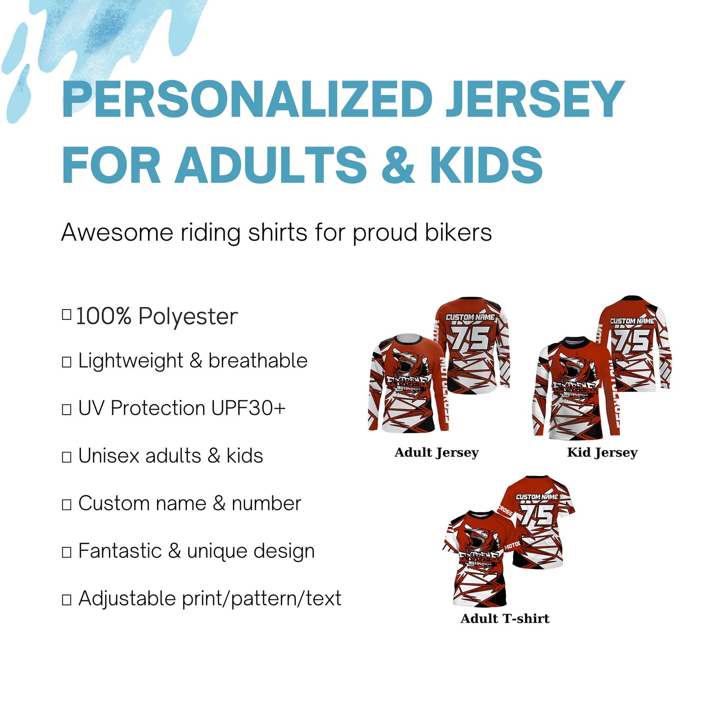 Orange MX jersey custom name&number UPF30+ motocross racing youth&adult off-road motorcycle shirt PDT149