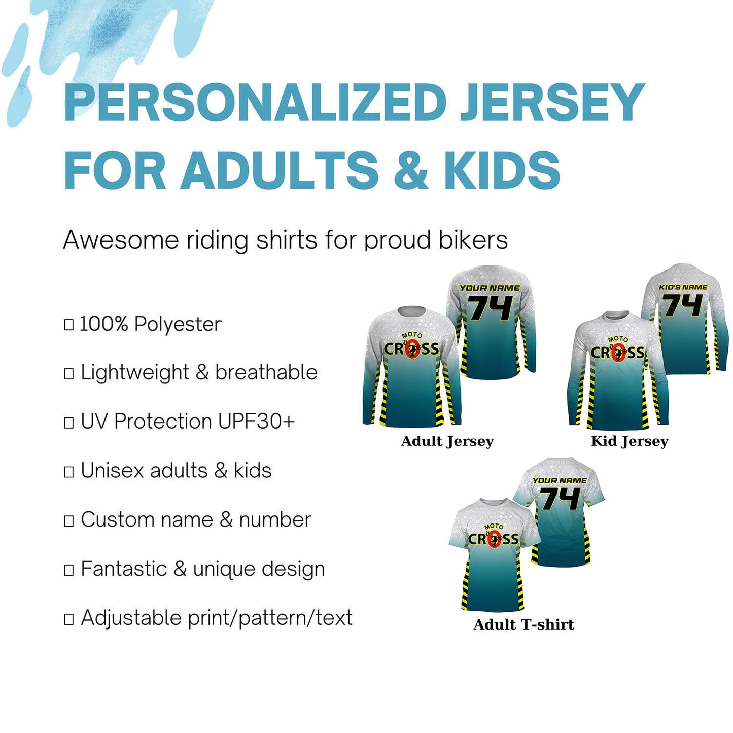 Custom name&number MX racing jersey kids men women dirt bike Motocross offroad UPF30+ motorcycle PDT122