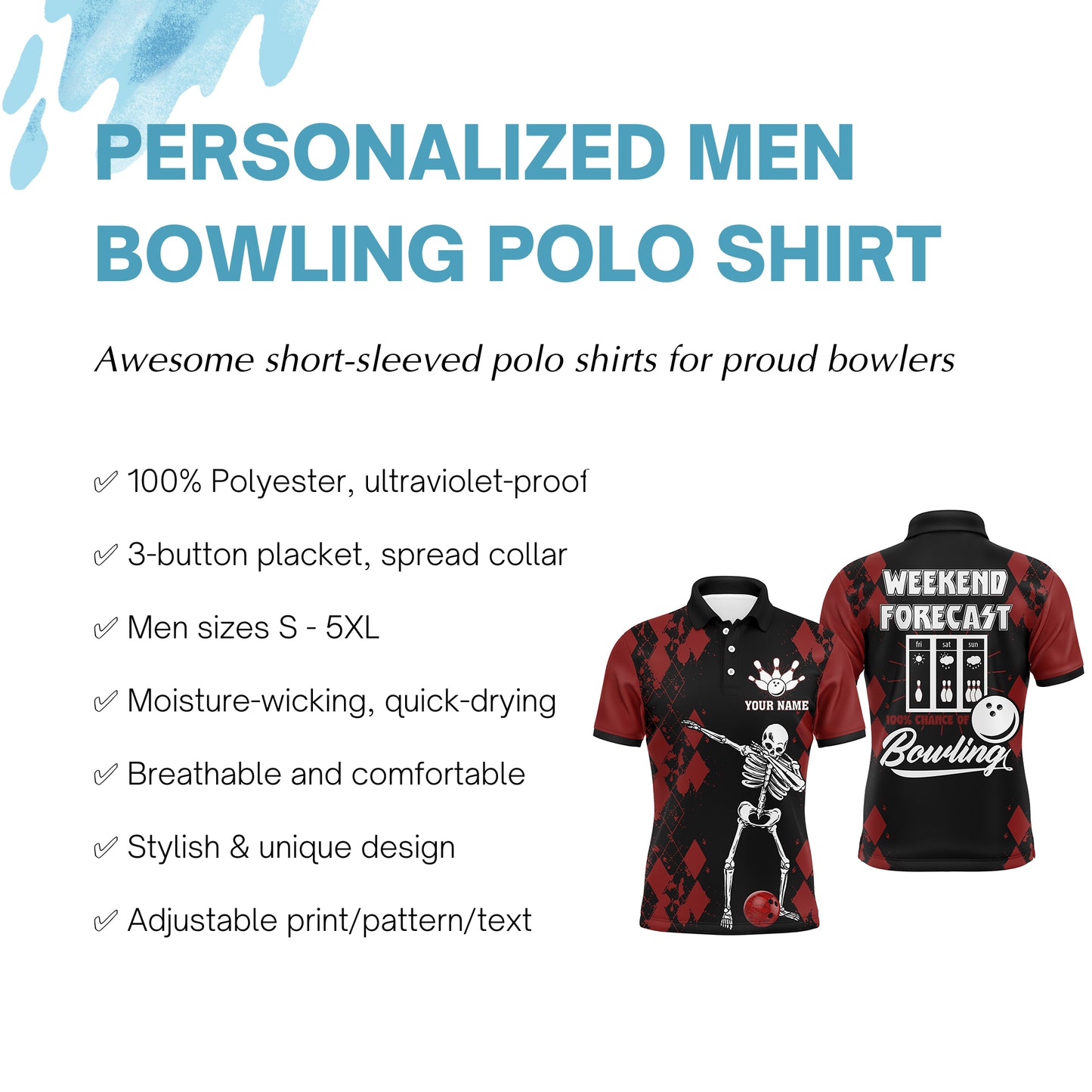 Funny Men Polo Bowling Shirt, Weekend Forecast Personalized Skull Bowlers Jersey NBP85