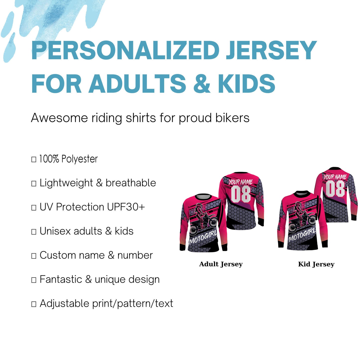 MotoGirl personalized jersey motocross women girls biker dirt bike racing long sleeves NMS1086