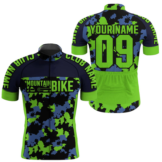Mens mountain bike jersey UPF50+ Green camo MTB gear Breathable biking tops with pockets & full zip| SLC89