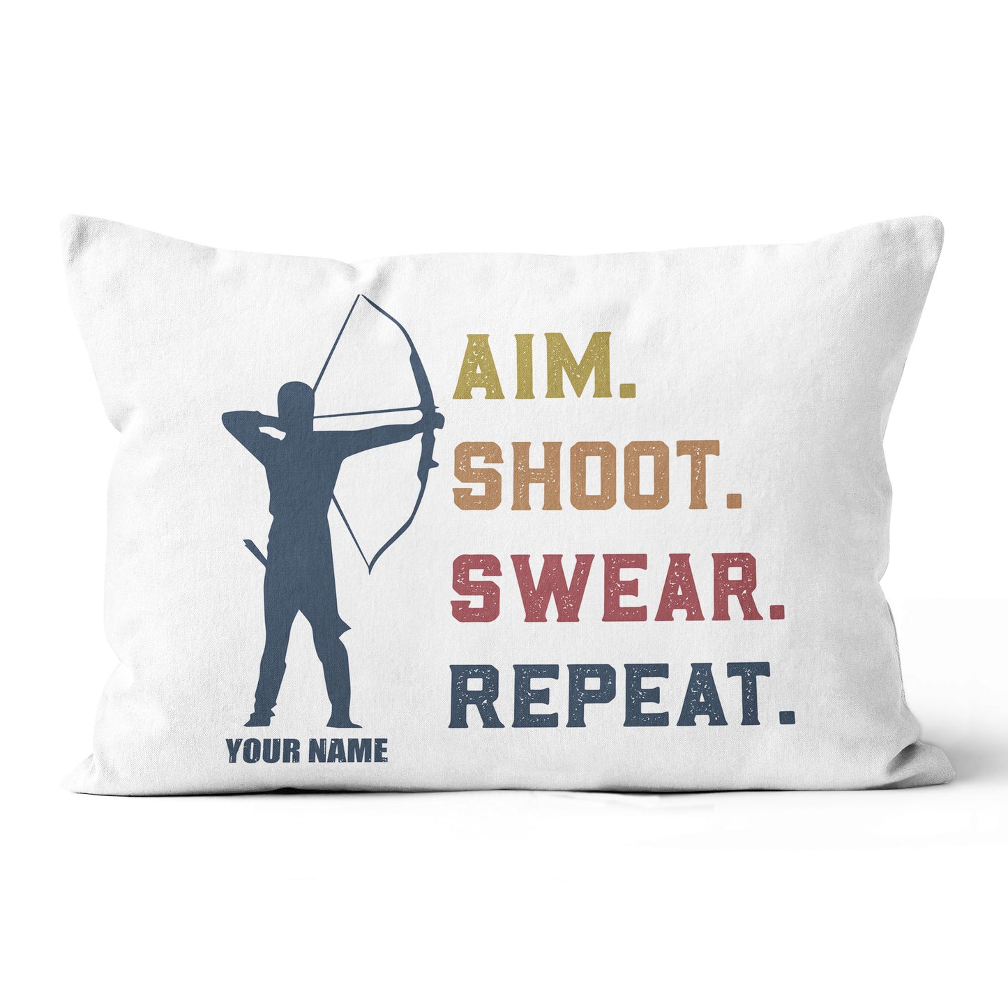 Funny Vintage Archery Aim Shoot Swear Repeat Custom Name White Pillow TDM0755