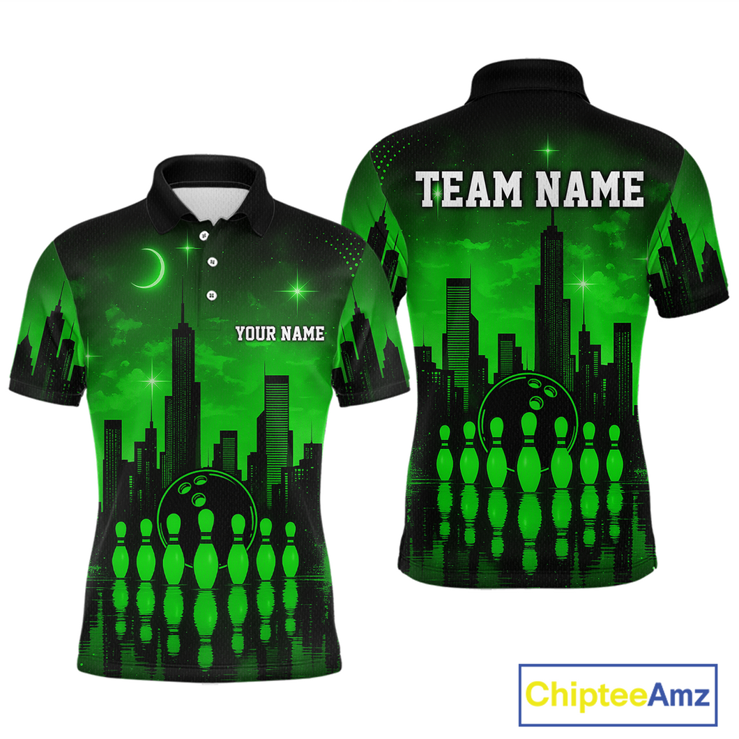 Green Bowling Custom Men Bowling Shirt Polo & Quarter-Zip Bowling Team Jerseys HNT66