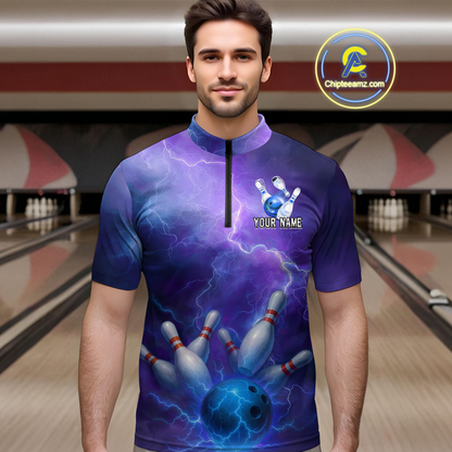 Custom Purple Lightning Bowling Shirts for Men Women Team MBL157
