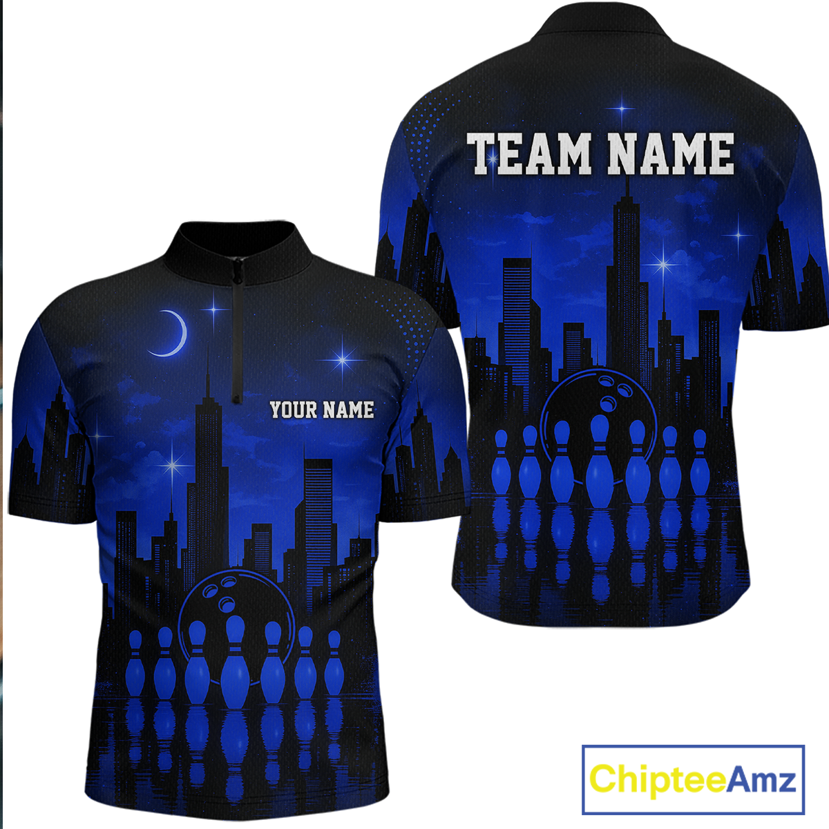 Blue Bowling Custom Men Bowling Shirt Polo & Quarter-Zip Bowling Team Jerseys HNT66