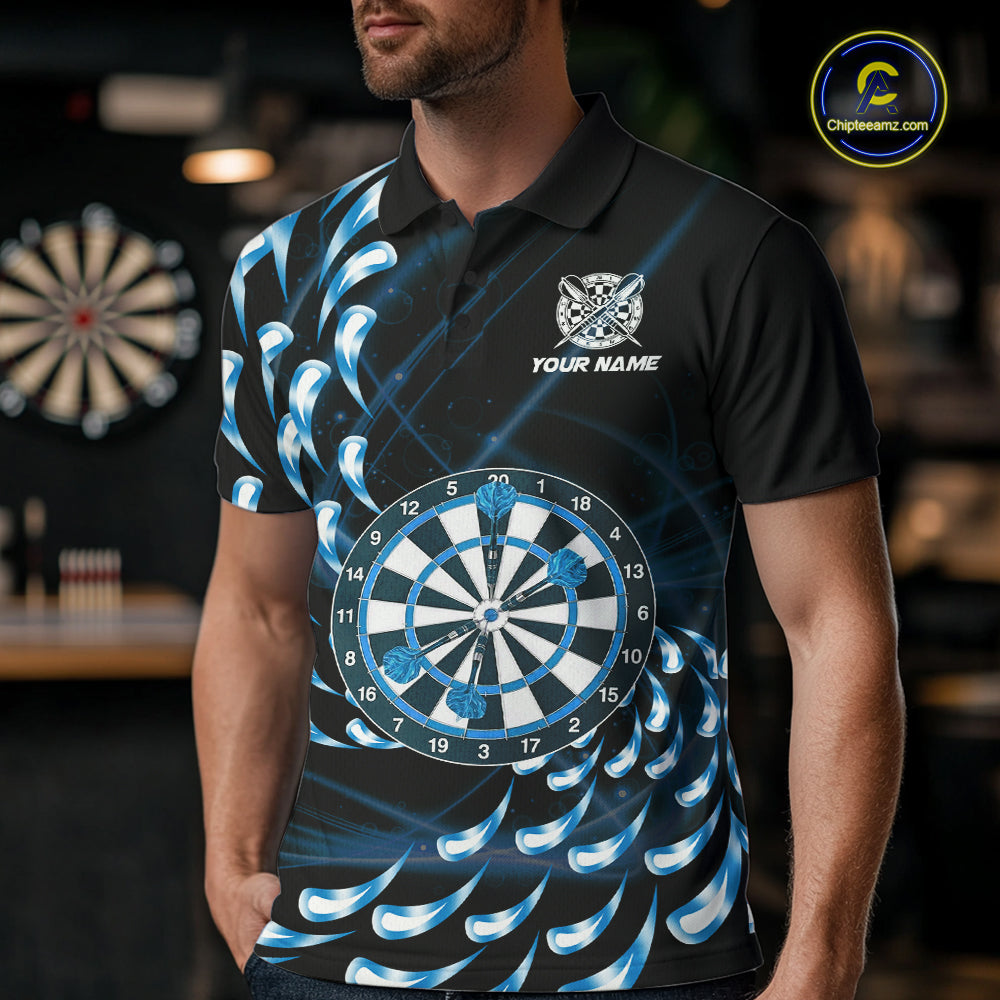 Custom Blue Water Dart Shirts for Men Polo & 1/4 Zip Dart Team Jersey Dartboard Shirt DHT32