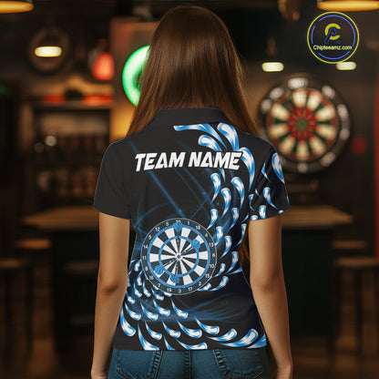 Custom Blue Water Dart Shirts for Women Polo & 1/4 Zip Dart Team Jersey Dartboard Shirt DHT32