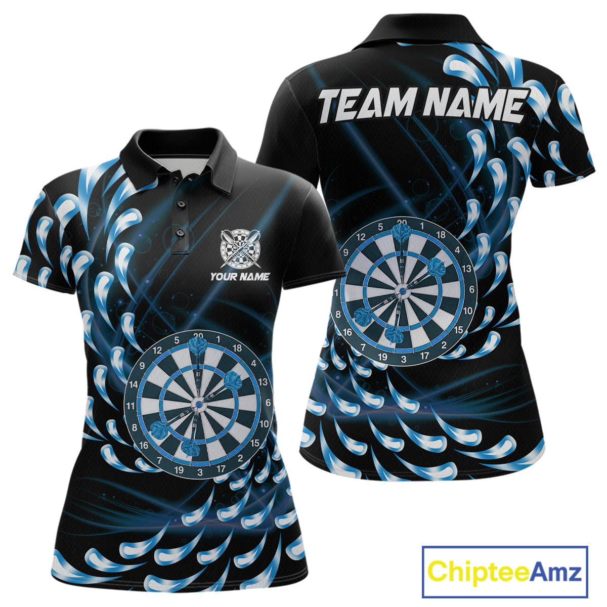 Custom Blue Water Dart Shirts for Women Polo & 1/4 Zip Dart Team Jersey Dartboard Shirt DHT32