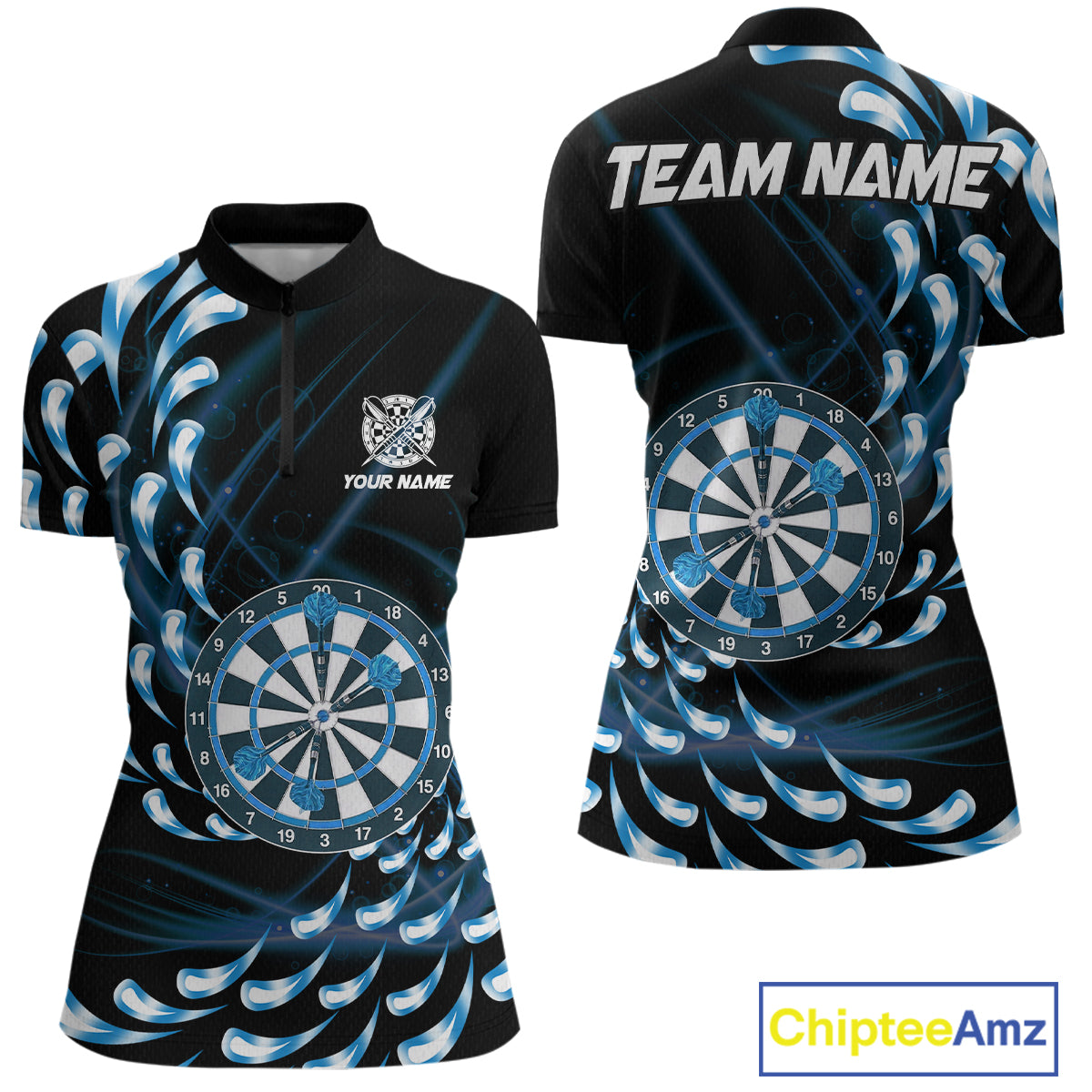 Custom Blue Water Dart Shirts for Women Polo & 1/4 Zip Dart Team Jersey Dartboard Shirt DHT32