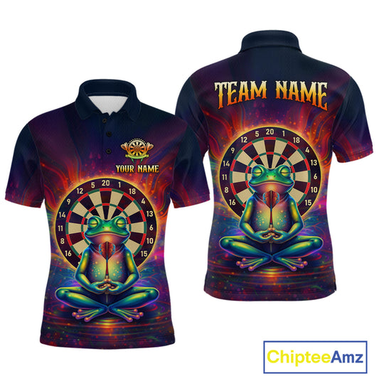 Custom Zen Frog Dart Shirts for Men Menditation Style Dart Jersey Polo & 1/4Zip Dartboard Shirt DHT20