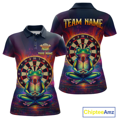 Custom Zen Frog Dart Shirts for Women Meditation Style Dart Jersey Polo & 1/4Zip Dartboard Shirt DHT20